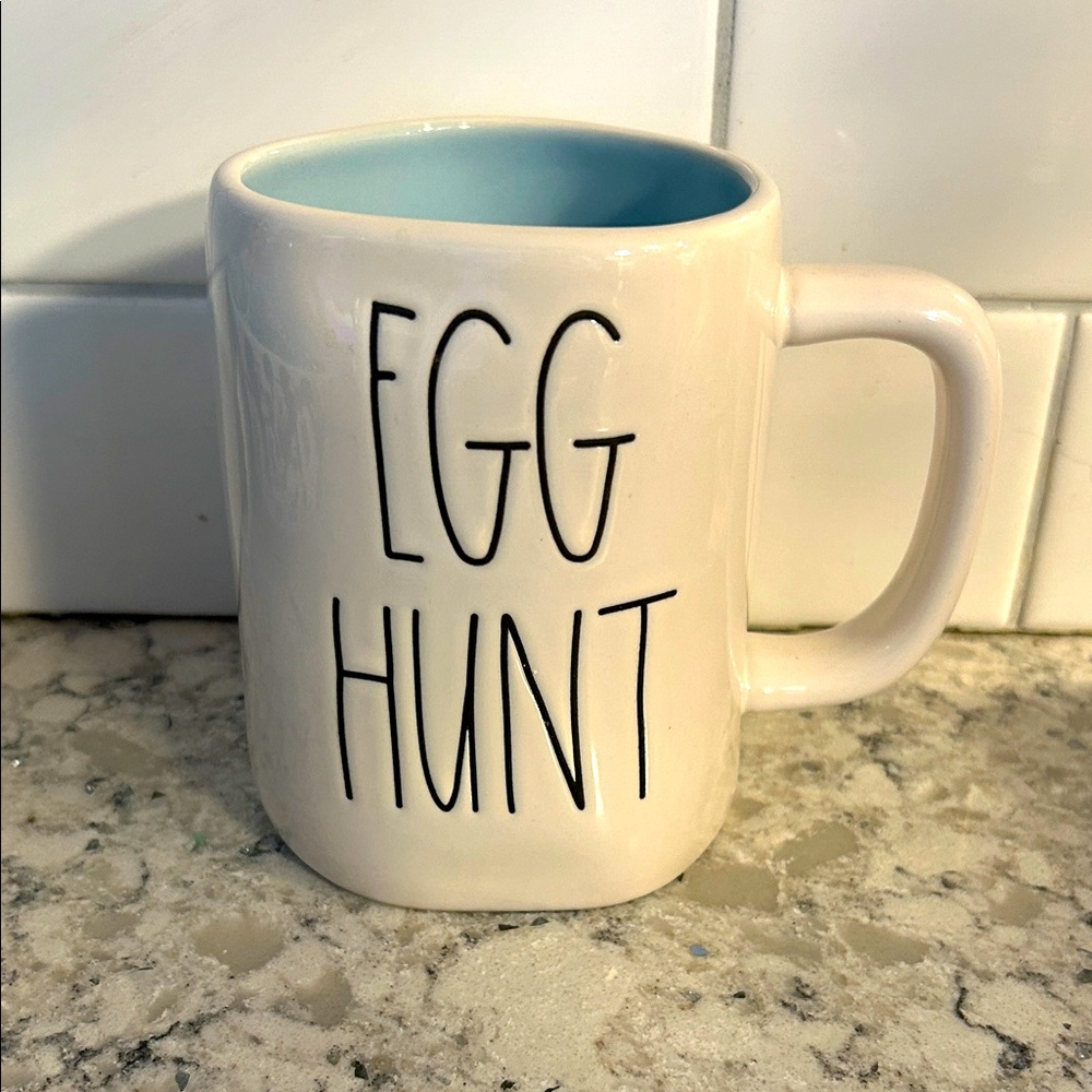 Rae Dunn Easter “Egg Hunt” Mug Blue Interior – Basket Graphic - Double Sided